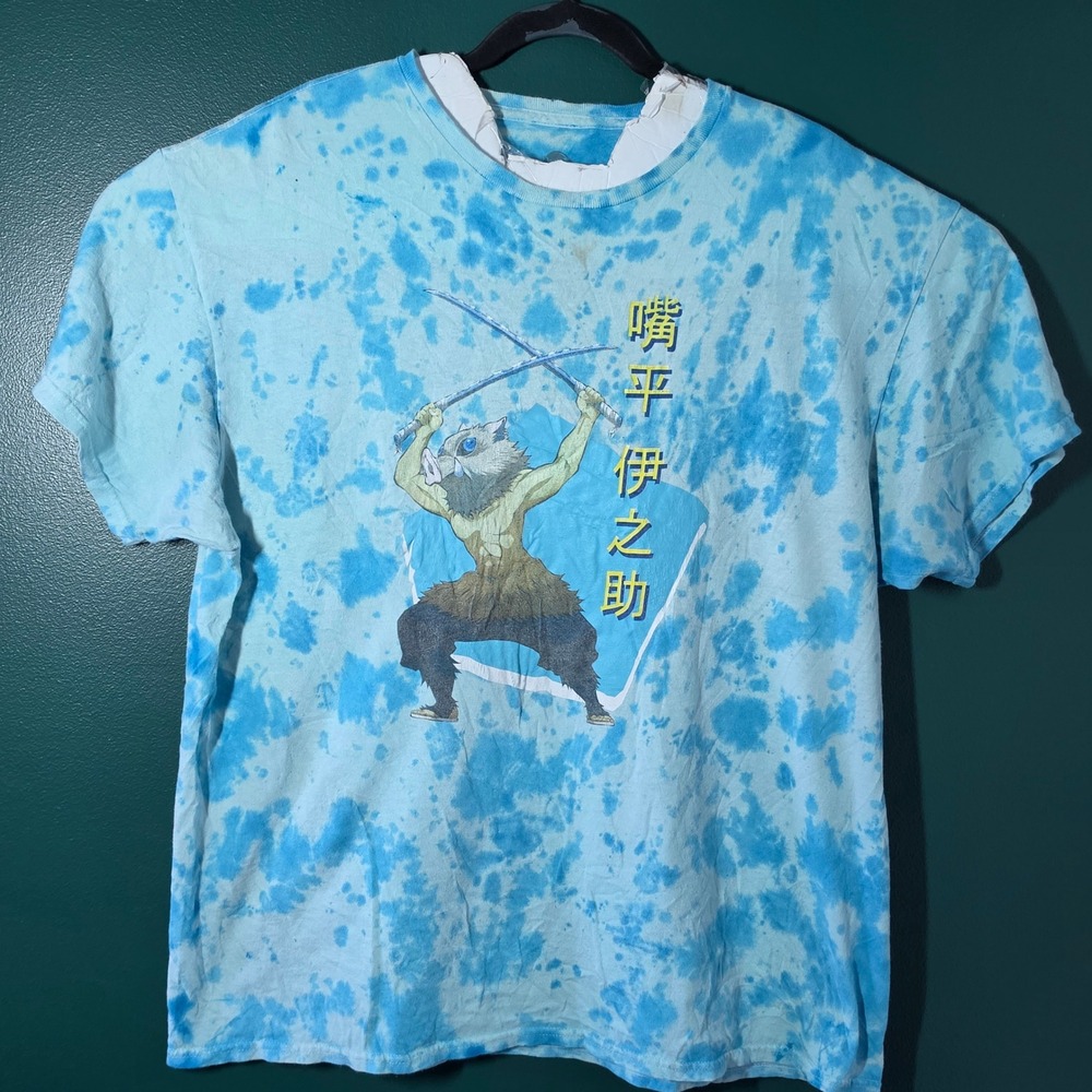 Demon Slayer Inosuke Hashibira Tie Dye Graphic T-Shirt Mens XL Blue White
